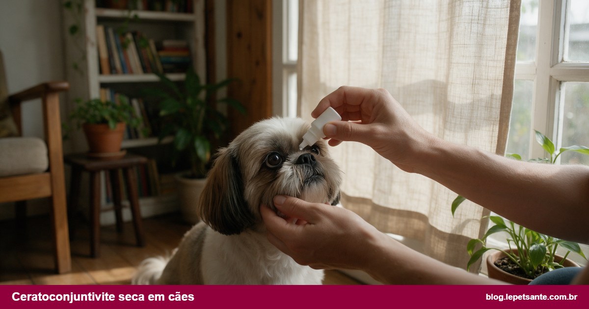 Ceratoconjuntivite seca em cães: tutor aplicando colírio no olho de um Shih-tzu