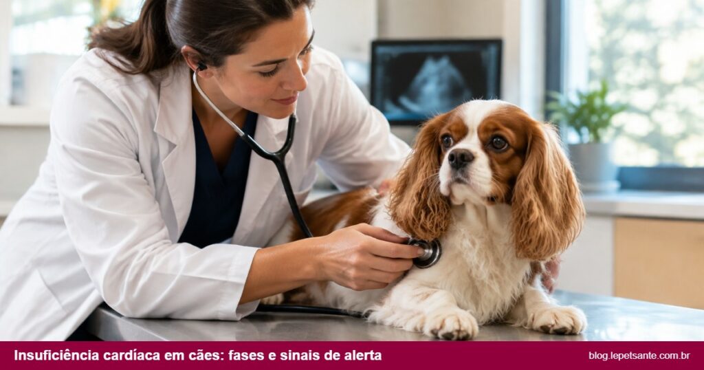 Insuficiência cardíaca em cães: cardiologista veterinário auscultando o coração de um cão